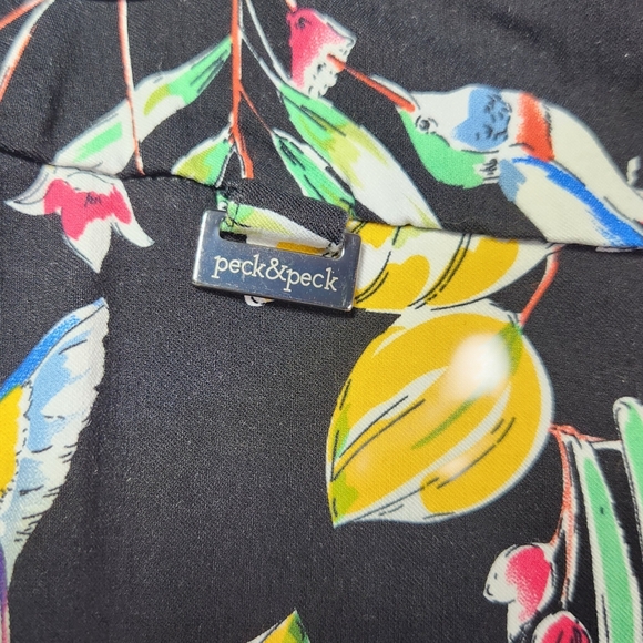 Peck & Peck Tropical Print Pants Women’s Size 8 Black Floral Bird Palm Leaf Slim - Picture 6 of 10